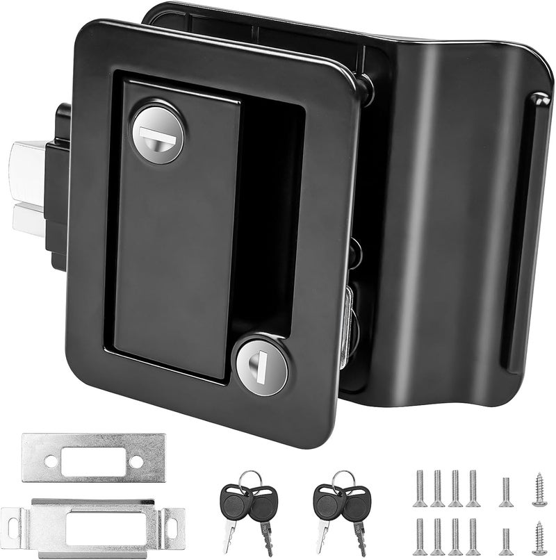 Siasky Black RV Door Lock Replacement, Upgraded RV Door Latch with Paddle Deadbolt 4 Keys, Camper Door Lock for Travel Trailers Horse Cargo Hauler, Zinc Alloy Trailer Entry Door Latch Replacement - Image 1